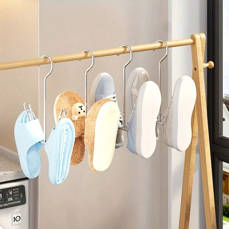 5/10pcs Heavy Duty Stainless Steel Shoe Hooks, Corrosion-Resistant Metal Wall-Mount Space-Saving Design, Quick Assembly, Multi-Purpose Waterproof Shoe Organizer For Home Entryway Bathroom Kitchen Retail Closet, Shoe Storage Rack Hanger System - Silver - View 1