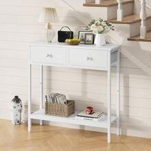 2026-NEW: Console Table, 75 Hallway With 2 Fabric Drawers, Entryway Sideboard, Sofa Table, Entrance, Living Room, Hallway, Industrial Style, White - Blanco - Xem 6