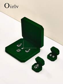 Oirlv 1 件天鹅绒戒指盒宝石绿色珠宝盒套装高品质耳环手链项链盒珠宝收纳盒可定制，珠宝戒指展示盒珠宝盒，戒指，项链，耳环，珠宝套装盒