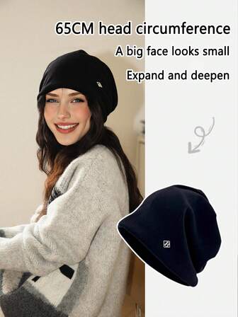 1 pieza Gorro de punto con letra metálica para mujer, otoño/invierno, ajuste holgado y versátil, adecuado para caminar al aire libre, esquiar, ir de compras, uso diario