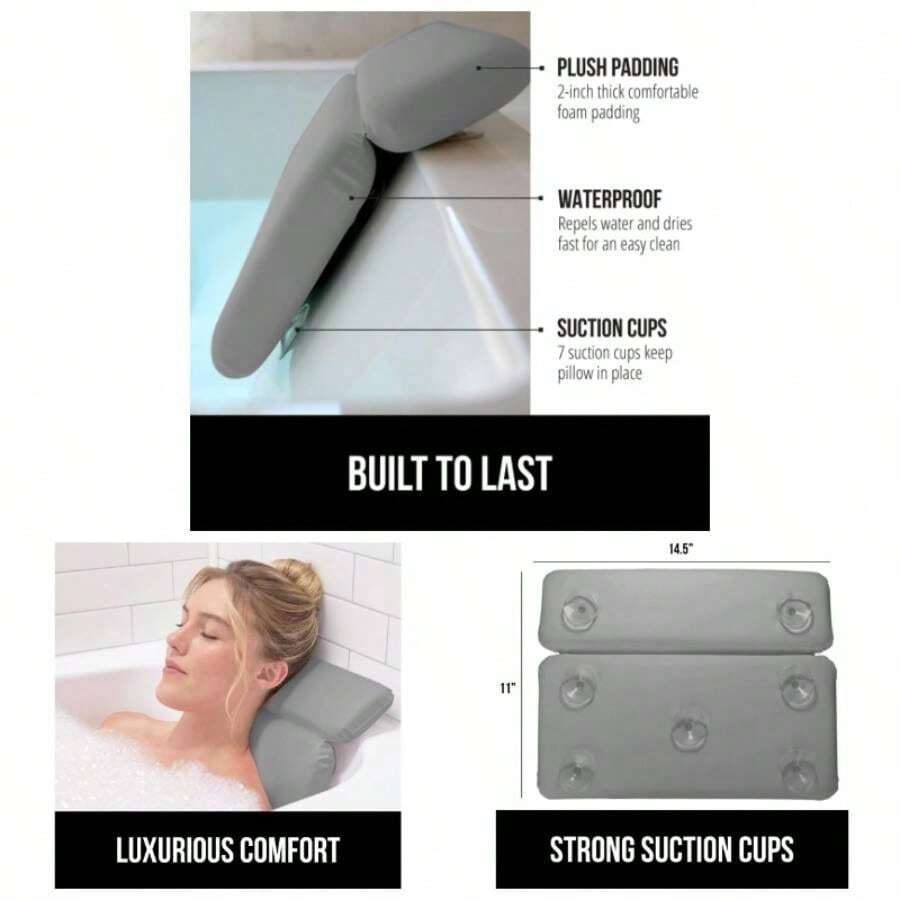 - Almohada de bao para Tina, ventosas mejoradas, Almohadas de Tina de Lujo, reposacabezas para Soporte para Cuello y Espalda, SPA Relajante en el hogar, baeras de hidromasaje y - 2 paneles + gris - Ver 1
