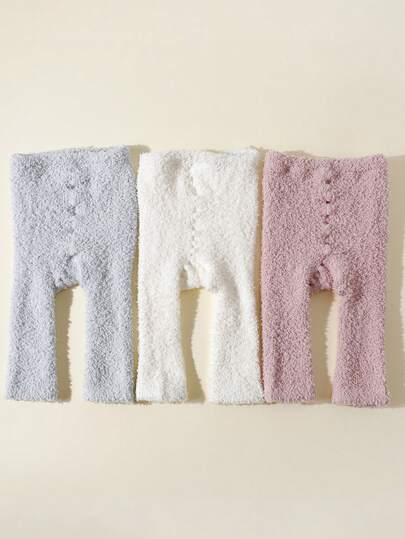 Paquete de 3 mallas de bebé de unicolor de terciopelo simple, con forro térmico cálido para invierno por debajo de 5°C, pantalones pitillo casuales, cómodos y cálidos, adecuados para el invierno