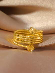 1pc Gold Plum Blossom Shaped Spring Ring, Suitable For Daily Wear - Yellow Gold - View 2