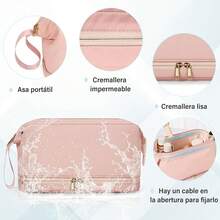 Almacenamiento deéticos RAINSMORE Neceser Separación de Humedad y Sequedad Cosmetiquera Para Hombre y Mujer Bolsa de Maquillaje Impermeable Cosmetiquera de Viaje Abertura Amplia Neceser de Viaje Negro - Rosa - Ver 10