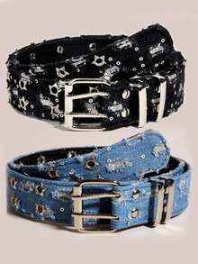 1 chiếc thắt lưng đinh tán hình ngôi sao rỗng, thắt lưng phong cách denim unisex sang trọng, phụ kiện thời trang đường phố Y2K - A - Xem 8