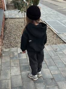 DAZY 女童连帽字母针织抓绒印花卫衣，秋季服装 - 黑色 - 查看 5