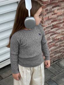 Suéter informal de niña con bordado de unicornio para primavera y otoño - Gris - Ver 1