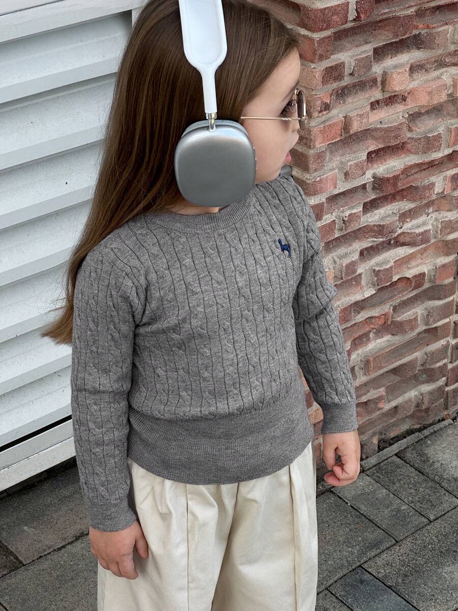 Suéter informal de niña con bordado de unicornio para primavera y otoño - Gris - Ver 1