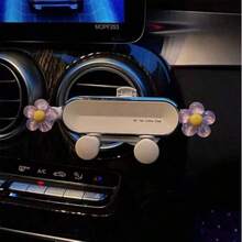 1 件升级版银白色车载手机支架，可爱女士汽车出风口支架，创意重力车载手机支架，带花朵设计，适用于汽车仪表盘，汽车配件，车载手机支架兼容 、Android 手机，生日、家人、朋友的礼物，适合夏季出风口手机支架