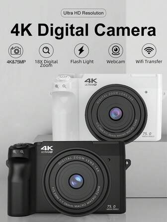4K 高清数码相机，配备 3 英寸翻转屏幕、1500mah、Af（自动对焦）拍摄功能、支持 Wifi（App）控制功能、18 倍数码变焦专业摄像机，适用于视频博客和摄影 - 感恩节和圣诞节假期的完美初学者礼物