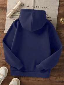 Boys Navy Christmas Holiday Hooded Sweatshirt, Letter Print Pullover - Navy Blue - View 3