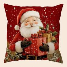 1pc Christmas Decorative Pillow Cover, Santa Claus & Christmas Elements Cushion Cover, Room Decor, Bedroom Decor, Holiday Decor, Party Decor (Pillow Insert Not Included) (Single-Sided Printing) - Multicolor - View 13
