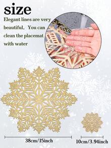 Set de 12 individuales redondos de 15 pulgadas de PVC con diseño de copos de nieve dorados, talla grande 3.94 pulgadas de posavasos redondos y huecos del mismo diseño, lavables, fáciles de limpiar, antideslizantes, resistentes al calor, para decoración de habitaciones, mesa de comedor, decoración del hogar, adecuados para fiestas, cumpleaños, bodas y cenas. - Multicolor - Ver 4