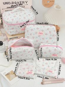 1Pc/Set Sweet Blue Bowknot Pattern Wash And Cosmetic Bag Set,Portable Large Capacity Travel Organizer Toiletry Bag Makeup Bag Skincare Bag,Gift - Multicolor - View 11