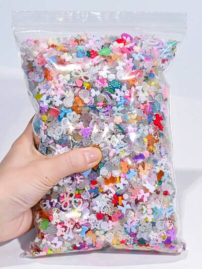 50g/Pack (500-600pcs) 3D Mixed Color Nail Art Decorations, Assorted Shapes Including Hearts, Flowers, Bows, Made Of Resin Material, Flat Bottom, Rhinestone Decor, Suitable For Nail Art DIY, Crafts And Jewelry Making Nails Nail Supplies
