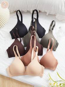 5PCS V-Style Lady's Comfortable Wireless Soft Cup Solid Bralette Lingerie Underwear Bra - Multicolor - View 4