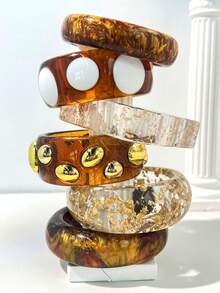 1 件经典迷人金色闪光扎染女士树脂手链，带透明金箔装饰，适合正式场合的多功能珠宝，优雅 - 彩色 - 查看 2