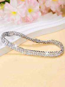 1 peça, elegante e moderna, estilo casual, multi-ocasiões, clássica, tênis, zircônia cúbica, cravejada, pulseira de cobre trigo, adequada para festa feminina e traje diário, joia acessível para presente - espigas de trigo - Ver 3