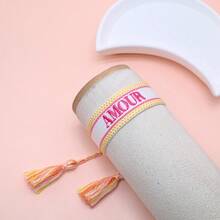 1 buah Gelang Bordir Buatan Tangan Gaya Vintage Kreatif Prancis "AMOUR", Cocok untuk Pasangan, Hadiah Liburan, Tali Berkat - MultiWarna - View 2