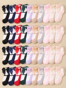 10双随机组合女童婴儿袜子，蝴蝶结装饰，袜口柔软蕾丝设计，可爱时尚，生日礼物 - 彩色 - 查看 7