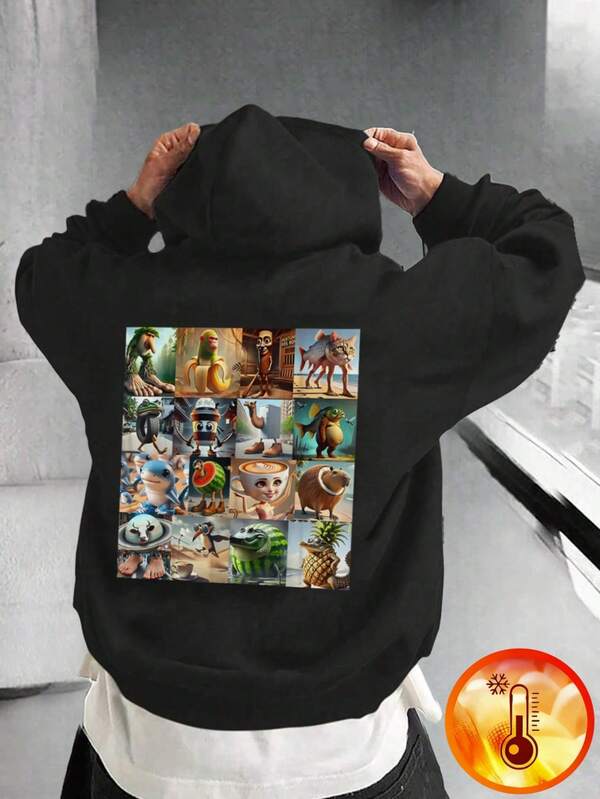 1pc Tween Boys' Casual Printed Pullover Hoodie Sweatshirt, Warm Thermal Lined, Long Sleeve, Autumn/Winter, Student/Youth Clothing - Fun And Colorful Hoodie To Inspire Kids' Imagination