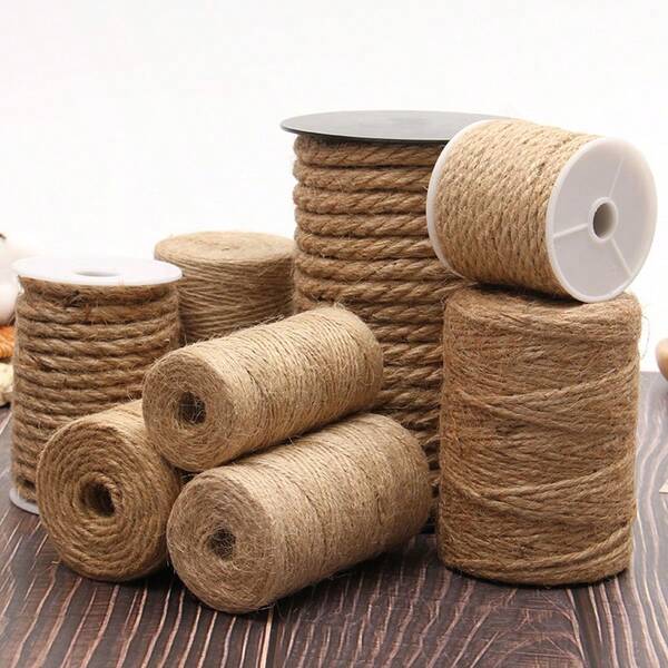 1pc, 100 Meters Natural Jute Rope - Suitable For Gardening, DIY Crafts, Art Decor, Gift Wrapping, Packaging, Arts & Wedding Decoration Fine Ribbons