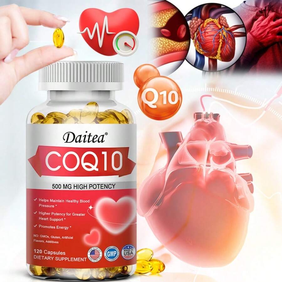 Suplemento de COQ10 de alta potencia de 500 mg con 50 mg de resveratrol - Favorece la salud cardiovascular y la energía - 120 cápsulas blandas - 1 botella - Ver 1
