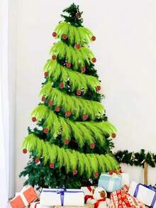 66/42/36/30/24/18/12/6/1 Pc Christmas Tree Branch Green Curly Christmas Decorations Green Hair Pampas Reed Grass Christmas Holiday Decoration Pampas Grass Christmas Reed Indoor And Outdoor Garden Decoration Home Green Red Ball Pampas Cutting Crafts Winter Room Decor