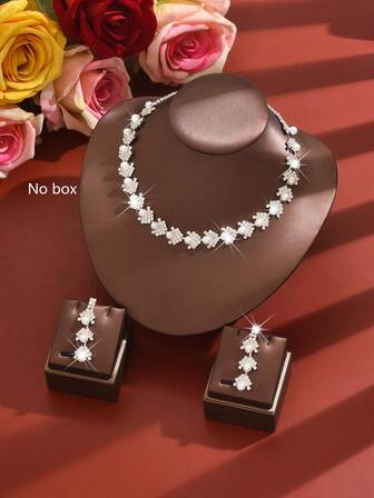 1pc Necklace + 1 Pair Earrings, Fashion European & American Style Faux Pearl & Asymmetrical Crystal Earrings & Necklace Set, Gift For Women, Wedding, Valentine's Day, Christmas