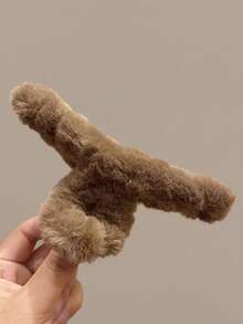 3pcs/1pc Women Fashion Elegant Plush Black/White/Brown 12cm/4.72in Light Weight Hair Clips, Casual Versatile Chic Minimalist Solid Color Hair Claws Accessories Suitable For Daily, Party, Commuting, Vacation, Hair Styling, Face Washing, Makeup, Outfit Matching Hair Jaw Clip Hair Clamps Hair Clutch Hair Catcher Clip, Autumn, School Stuff, College Fall Winter Claw Clip Hair Accessories For Women