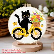 1 套猫主题十字绣套件，包含 11 片布料、3 股绣花线、绣花框和全套工具，DIY 家居装饰治愈礼物