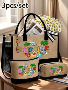 Ensemble de sacs de plage pour femme, imprimé plage, grand sac à main et deux trousses de maquillage, sac de voyage pour vacances, week-end, court séjour, cadeau d'anniversaire personnalisé pour une amie, idéal pour un mariage, un anniversaire, des vacances, un cadeau idéal pour les femmes, les mamans, les enseignantes, les amies, les demoiselles d'honneur, les étudiantes, la rentrée scolaire, un cadeau pour la meilleure amie, un souvenir de la mariée (avec foulard).