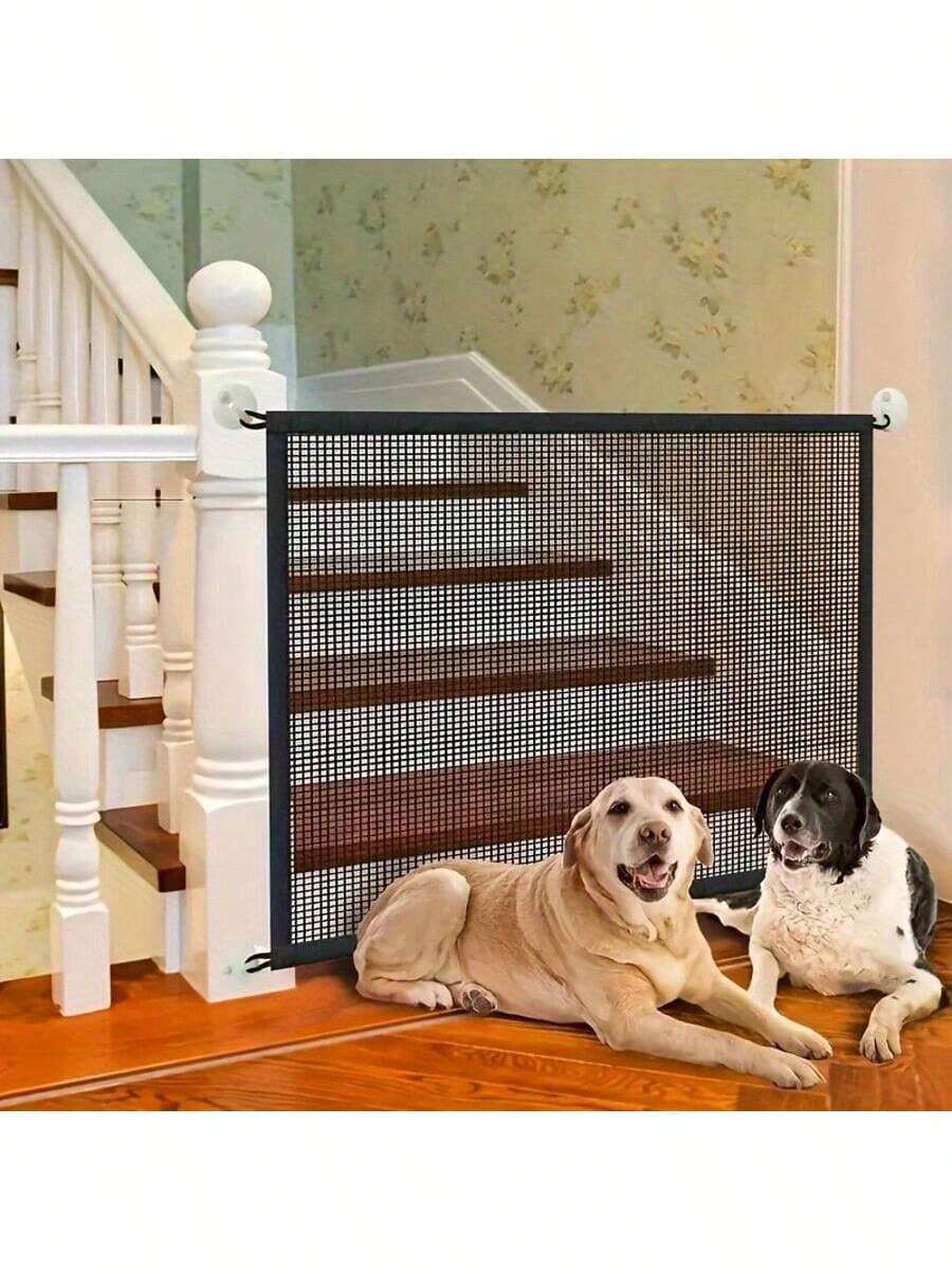 1pc Pet Fence Barrier, Indoor Safety Gate For Cats & Dogs, Foldable Portable Protective Net, No-Drill Baseboard Installation, Durable Plastic Material, Ensure Home Safety