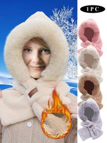 1pc Thermal Lined Ski Hat, Winter Outdoor Sports Beanie With Scarf, Warm Ear/Face/Neck Protection, Cute Plush Winter Sports Cap - Multicolor - View 2