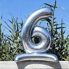 152.4 厘米巨型银色立式数字气球 0-9 - 柔和鲜艳的色彩 - 适合室内/室外生日、婚礼、周年纪念、性别揭晓、圣诞节、新年前夜派对装饰，无需电源 - 易于安装、主题气球、派对配件、可重复使用的气球花环、男士生日气球、气球套装、婚礼装饰、持久耐用 - 銀色 - 查看 16