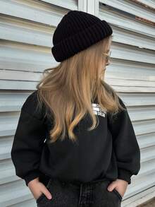 DAZY 女童连帽字母针织抓绒印花卫衣，秋季服装 - 黑色 - 查看 3