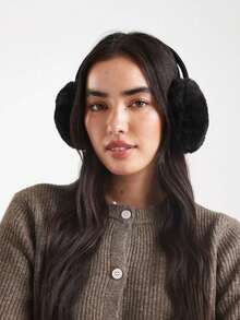 1pc Cute Plush Winter Ear Warmers, Foldable Ear Muffs For Women, Suitable For Cycling And Outdoor Activities Ear Cover For Winter White Ear Muffs - Black - View 3