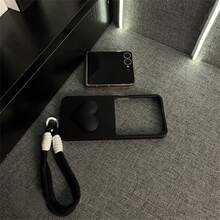 奢华简约 3D 心形黑色手机壳带防丢绳 适用于 Galaxy ZFlip7 Z Flip6 ZFlip 5 Zflip6 后盖 - 黑色 - 查看 9
