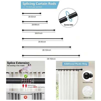 Black Curtain Rods 28 To 48 Inch, 58 Inch Small Curtain Rod With Bracketssize28 - 52 Inch