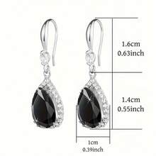 1 Pair S925 Sterling Silver Synthetic Cubic Zirconia & Black Oxidized Zirconia Teardrop Pendant Earrings, High-Quality Jewelry Gift For Women, Low Allergy
