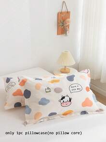 1pc Purple Rabbit, Bowknot, Small Floral Pattern Pillowcase, Breathable Envelope Style Pillowcase, Cartoon Cute Print Pillowcase, Suitable For Children And Teenagers, All Season, Various Cartoon Designs