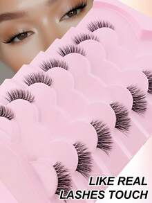 7 Pairs Half Lashes Clear Band 14mm Cat Eye Tail Elongated Lashes 3/4 Corner False Eyelashes Natural Look