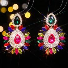 1 Pair Of Creative Exaggerated Colored Glass Rhinestone Earrings For Women French Luxury Temperament Devil's Eye Super Flashy Diamond High Quality Women's Earrings Suitable For Ladies Wedding Banquet Party Exquisite Accessories - 黑色 - 查看 3