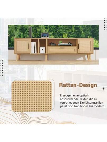 Low TV Cabinet Multiple Storage Functions, Wood ed Particleboard, Open Space Ladder Compartments, Accommodates Up To 70 Inch TVs, 173 38 48 Cm view 8