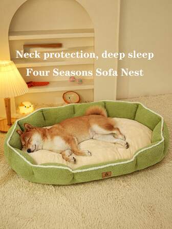 1pc Four Seasons Sofa Nest For Dogs & Cats In 3 Colors - Neck Protection & Deep Sleep, Super Large Space, 360° Full Wrap Security, Heightened & Thickened For No-Collapse Support, Ultra-Soft Arctic Fleece, High-Elastic Polypropylene Fiber Filling, Drip-Proof Bottom, Moisture & Slip Resistant, Warm & Comfortable For All Seasons.