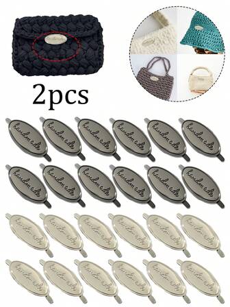 2 piezas Etiquetas de metal hechas a mano con arandelas - Etiquetas de ganchillo de aleación ovalada para manualidades de costura DIY | Etiquetas de regalo estampadas a mano multiusos para bolsos, bolsas, zapatos y accesorios | 2 colores | Ideal para entusiastas del DIY y artesanos