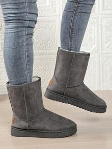 1 Pair Thick Plush Tall Boots, Thick Sole Versatile Women Slip-On Mid-Calf Boots - Grey - View 5