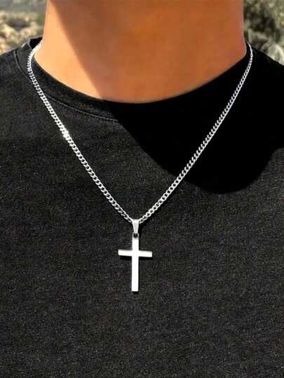 1 pieza Collar con colgante de cruz de aleación de zinc de estilo minimalista para hombre, adecuado como accesorio de uso diario