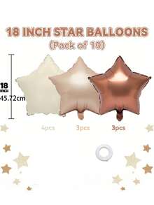 10/20pcs Blue & Beige Star Shaped Balloons, Blue, White & Beige Star Foil Balloons, 18 Inch Large Helium Foil Balloons, Suitable For Birthday, Anniversary Party Decoration - Multicolor - View 2
