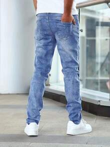 男士经典蓝色弹力牛仔裤 - 寶藍色 - 查看 2